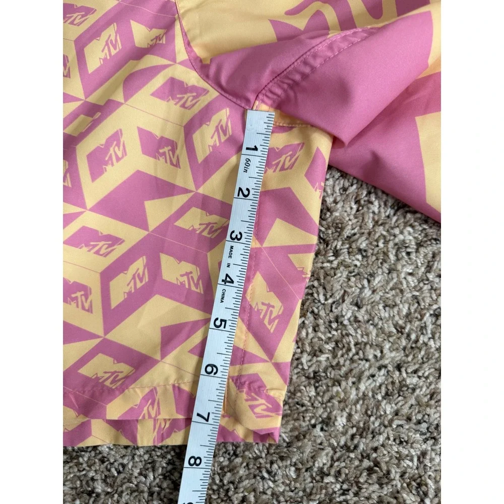 MTV Mens Pink Yellow Logo Print Swim Trunks Board Shorts XXL Retro 2024 Y2K
